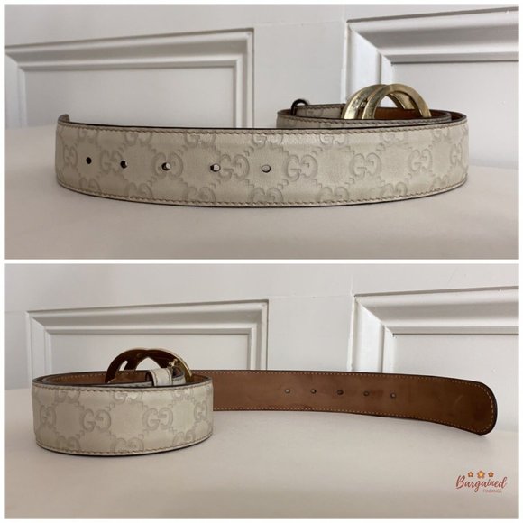 Authentic Gucci Cream Guccissima Leather Gold Interlocking G Buckle Belt 85/34 - Picture 11 of 13